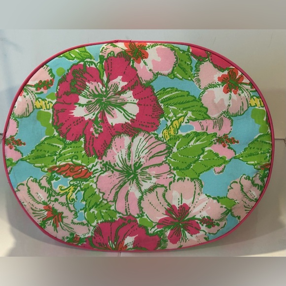 Lilly Pulitzer Floral Insulated Tote Cooler Bag Pink Green Zip Beach Travel - Picture 6 of 8
